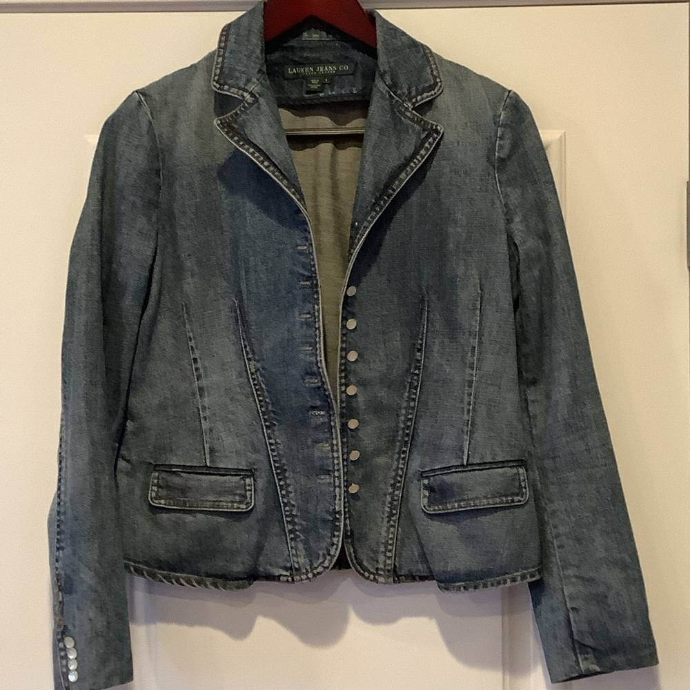 Ralph Lauren Denim Blazer Jacket Blue Jean Size Small Button Front 109% Cotton